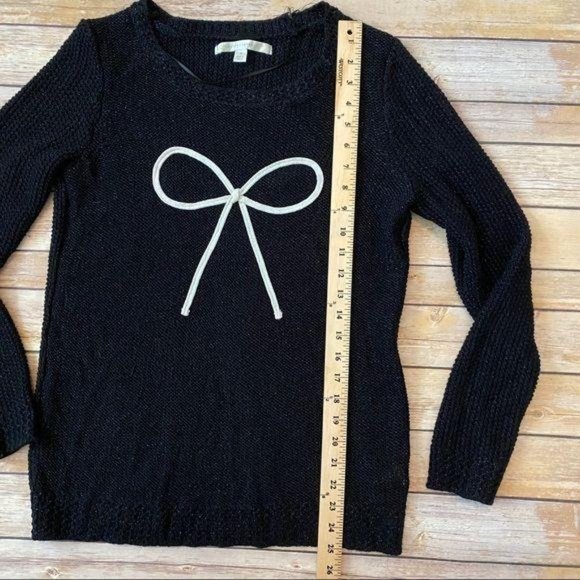 Lauren Conrad Black Sparkle Bow Crew Sweater M - Picture 10 of 13